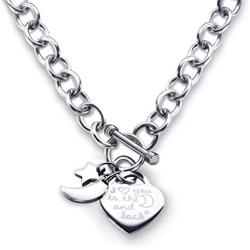 Charm Heart Necklace I Love You to the Moon and Back Toggle Stainless Steel For Women Girls, 18''