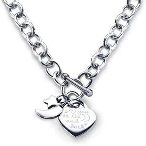 Charm Heart Necklace I Love You to the Moon and Back Toggle Stainless Steel For Women Girls, 18'' Charm Heart Necklace I Love You to the Moon and Back Toggle Stainless Steel For Women Girls, 18''