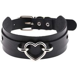 MJartoria Gothic Jewelry-PU Leather Choker Goth Necklace for Women-O-Ring Heart Punk Rock Adjustable Black Collar Choker Cosplayer