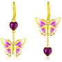 AOBOCO 18K Gold Plated Sterling Silver Butterfly Drop Dangle Earrings, Purple Enameled Leverback Dangle Earrings with Love Heart Crystals from Austria, Birthday Gifts for Women Girls