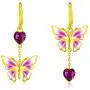 AOBOCO 18K Gold Plated Sterling Silver Butterfly Drop Dangle Earrings, Purple Enameled Leverback Dangle Earrings with Love Heart Crystals from Austria, Birthday Gifts for Women Girls