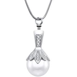 Shiny Pear Cremation Necklace Memorial Jewelry for Ashes Crystal Flower Stainless Steel Keepsake Jewelry Cremation Necklace for Ashes