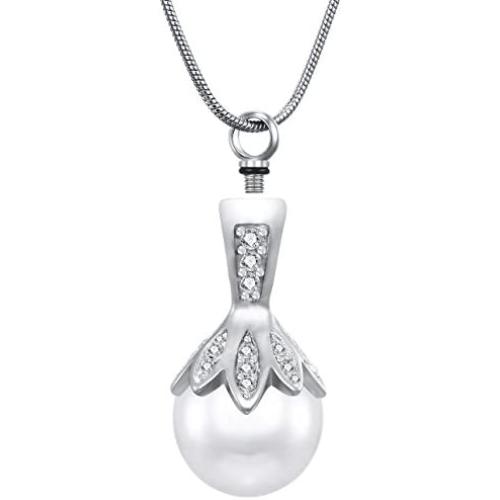 Shiny Pear Cremation Necklace Memorial Jewelry for Ashes Crystal Flower Stainless Steel Keepsake Jewelry Cremation Necklace for Ashes