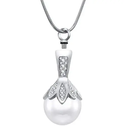 Shiny Pear Cremation Necklace Memorial Jewelry for Ashes Crystal Flower Stainless Steel Keepsake Jewelry Cremation Necklace for Ashes