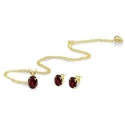 Sterling Silver Genuine, Created or Simulated Gemstone Oval Solitaire Necklace & Stud Earrings Set