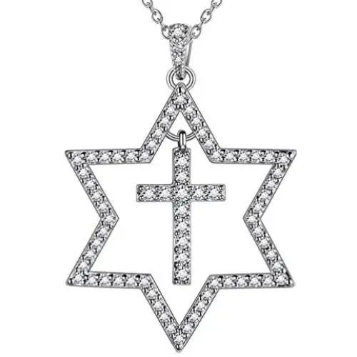 Elegant Amulet Necklace Gift for Women Girl Sterling Silver Teen Boy Crystal Triangle/Ankh Cross/Celtic Turtle/Iced Out Magen Star of David Pendant Necklace Minimalist Everyday Jewellery
