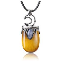 Top Plaza Natural Healing Crystal Stone Pendant Necklaces Crescent Moon Choker Necklace Reiki Oval Gemstone Quartz Jewelry for Womens Mens