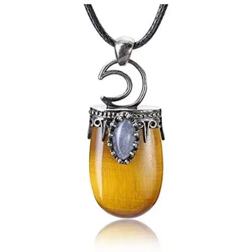 Top Plaza Natural Healing Crystal Stone Pendant Necklaces Crescent Moon Choker Necklace Reiki Oval Gemstone Quartz Jewelry for Womens Mens Top Plaza Natural Healing Crystal Stone Pendant Necklaces Crescent Moon Choker Necklace Reiki Oval Gemstone Quartz Jewelry for Womens Mens