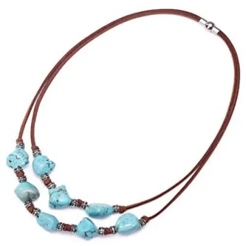 Yunhan Pearls 2 Strands Genuine Suede Cord Turquoise Choker Necklace Magnetic Clasp Jewelry for Women Yunhan Pearls 2 Strands Genuine Suede Cord Turquoise Choker Necklace Magnetic Clasp Jewelry for Women