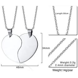 Mealguet Jewelry Personalized Custom Stainless Steel His and Hers A Set of 2 Matching Heart Puzzle Pendant Necklace