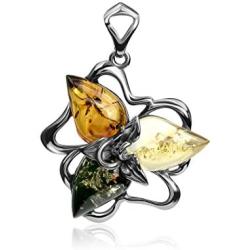 Ian and Valeri Co. Multicolor Amber Sterling Silver Flower Pendant Necklace Chain 18''
