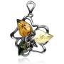 Ian and Valeri Co. Multicolor Amber Sterling Silver Flower Pendant Necklace Chain 18''