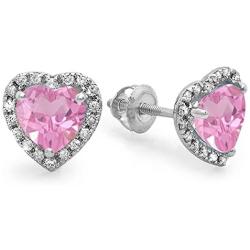 Dazzlingrock Collection 10K Heart Shape Ladies Halo Stud Earrings, White Gold