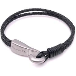 Big Hook Mens Braided Leather Bracelet Black Handcrafted in USA
