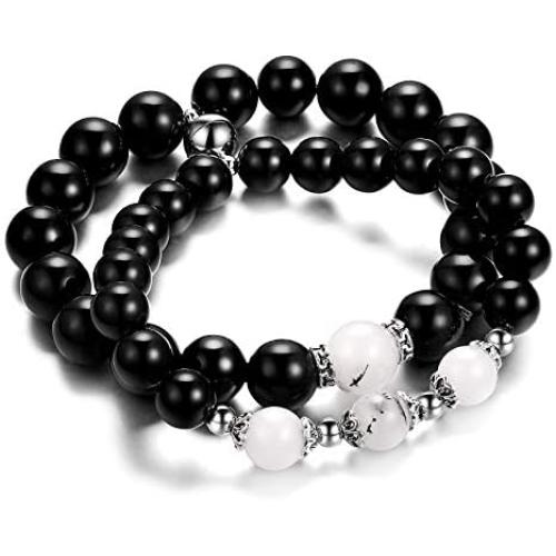 Personalized Couple Bead Bracelet Magnetic Couples Bracelets | 2 Pcs His and Hers Bracelet Distance Couples Bracelet Natural Bead Couples Bracelet Mutual Attraction Bracelets for Valentines Day