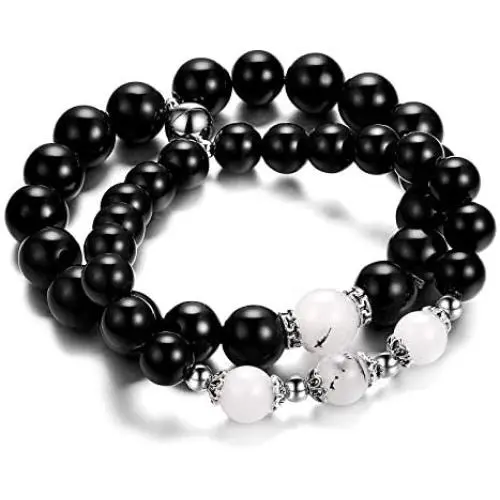 Personalized Couple Bead Bracelet Magnetic Couples Bracelets | 2 Pcs His and Hers Bracelet Distance Couples Bracelet Natural Bead Couples Bracelet Mutual Attraction Bracelets for Valentines Day