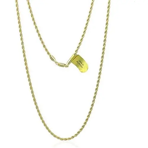 Gold chain necklace for women men, 2.5MM French rope chain necklace plated 14K yellow gold, 18-20 inch Gold chain necklace for women men, 2.5MM French rope chain necklace plated 14K yellow gold, 18-20 inch