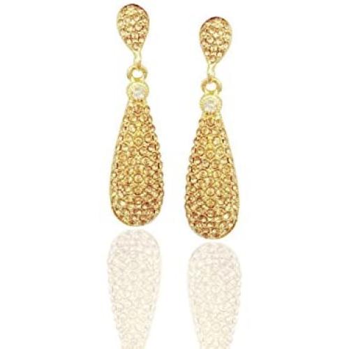 Moonstruck Costume Jewelry Chandelier Champagne Diamond Studded Golden Gold Drop and Dangle Earrings for Women