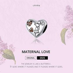 XIWEN Mothers Love Charms, 925 Sterling Silver The greatest gift is you Pregnant Mother Charms Heart Shaped Beads fits Pandora Moment Bracelet, Special Gifts for Mothers Day/Women/Family