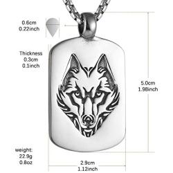 Wolf Tag Necklace for Men, Norse Viking Wolf Head Pendant Necklace with 27.6” Chain, Retro Wolf Totem Necklace, Vintage Wolf Signet Amulet Necklace, Punk Animal Wolf Jewelry Gift for Men Boys