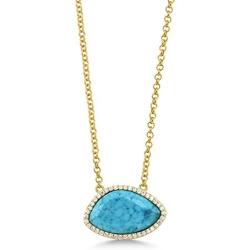 Gem Stone King 925 Sterling Silver Yellow Gold Plated Simulated Turquoise and White CZ Womens Pendant Necklace, 6.60 Cttw with 18 inch Silver Chain