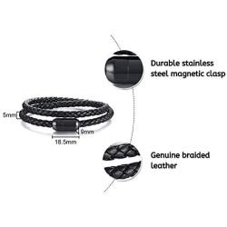 Globi Leather Bracelet For Men | Genuine Wrap Braided Leather Cuff Bangle Bracelet with Magnetic Stainless Steel Clasp For Men/Women