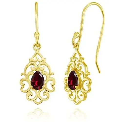 Sterling Silver Genuine or Created Gemstone Filigree Heart Teardrop Dangle Earrings Sterling Silver Genuine or Created Gemstone Filigree Heart Teardrop Dangle Earrings