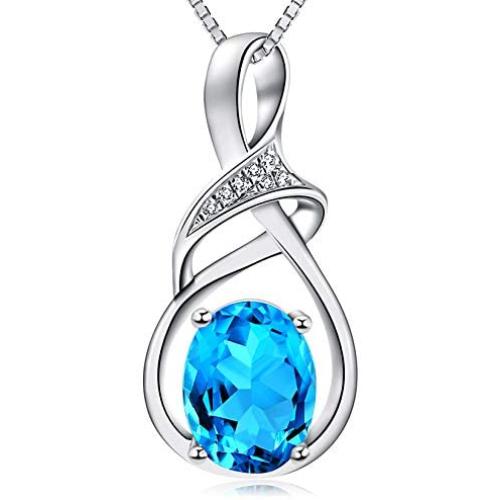 HXZZ Fine Jewelry Natural Gemstone Gifts for Women Sterling Silver Swiss Blue Topaz Amethyst Citrine Pendant Necklace