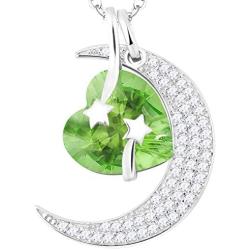 Peridot Necklace for Women Birthday Gifts Mom Wife I Love You to the Moon and Back Jewelry August Birthstone Sterling Silver Heart Moon Jewelry