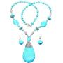 HSQYJ Bohemia Blue Turquoise Pendant Long Beaded Necklace Earring Set with Round Turquoise Bead Drop Dangle Earrings Set for Women Vintage Ethnic Pendant Jewelry…