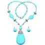 HSQYJ Bohemia Blue Turquoise Pendant Long Beaded Necklace Earring Set with Round Turquoise Bead Drop Dangle Earrings Set for Women Vintage Ethnic Pendant Jewelry…