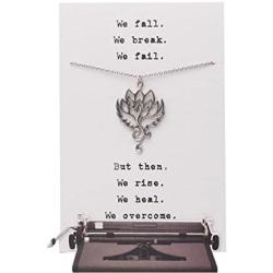 Quinnlyn & Co. Phoenix Flower Pendant Necklace, Bird of New Beginnings, Handmade Necklace for Women, Wife, Lover, Birthday Anniversary Gift with Inspirational Quote on Greeting Card