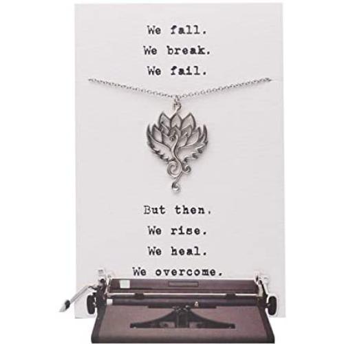 Quinnlyn & Co. Phoenix Flower Pendant Necklace, Bird of New Beginnings, Handmade Necklace for Women, Wife, Lover, Birthday Anniversary Gift with Inspirational Quote on Greeting Card