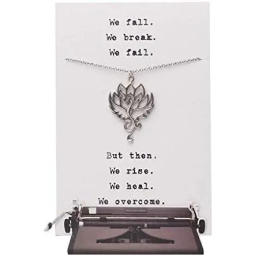 Quinnlyn & Co. Phoenix Flower Pendant Necklace, Bird of New Beginnings, Handmade Necklace for Women, Wife, Lover, Birthday Anniversary Gift with Inspirational Quote on Greeting Card