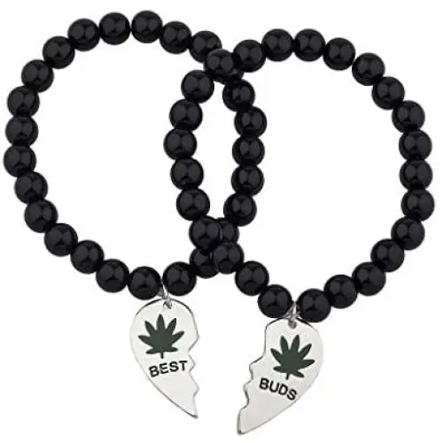 Lux Accessories Black Beaded Best Buds Weed 420 Marijuana BFF Best Friends Matching Bracelet Set Lux Accessories Black Beaded Best Buds Weed 420 Marijuana BFF Best Friends Matching Bracelet Set