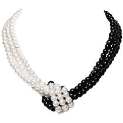 Coucoland 1920s Imitation Pearls Necklace 20s Gatsby Knot Pearl Necklace 1920s Flapper Pearls Accessories Two-Tone Stitching Style