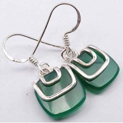 SilverStarJewel Square Green Onyx tcw 7.5 Earrings 1.1'' Sterling Silver Stone Gift