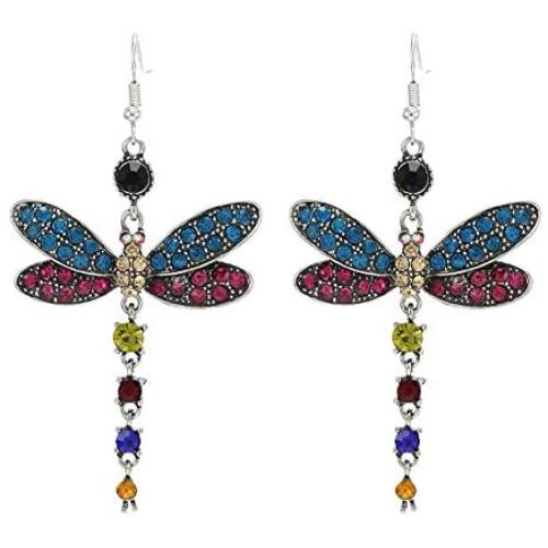 Womens Dragonfly Earrings Shining Zirconia Bird Wing Dangle Drop Earrings for Women Girls Fashion