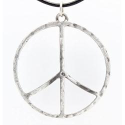 Trilogy Jewelry Pewter Hammered Peace Sign Large Pendant on Leather Necklace