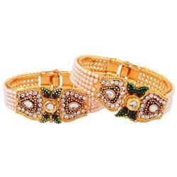 Efulgenz Traditional Antique Faux Pearl Indian Bangle Cuff Bracelet Set Jewelry (2 Pc)