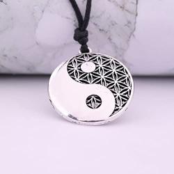 Yin Yang Taoist Symbol of Balance Pendant Necklace Adjustable Rope Necklace for Men and Women