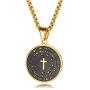 Round Cross Scripture Stainless Steel Pendant Necklace Metal Necklace for Men and Women