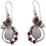 NOVICA Rainbow Moonstone and Garnet .925 Sterling Silver Dangle Earrings Exquisite
