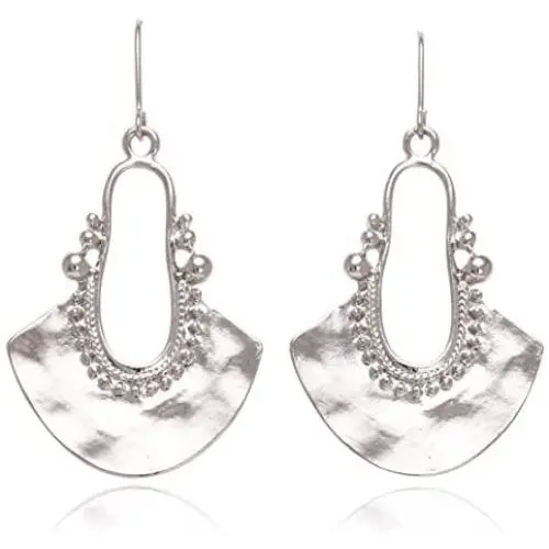 Boho Chic Hollow Shield Shape with Hammered Drop Earrings