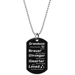 Queenberry Grandson Braver Stronger Smarter Love Granddad Grandma Photo Engraving Custom Dog Tag/Necklace - Black/Blue