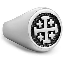 HZMAN Mens Vintage Stainless Steel Crusader Jerusalem Cross Ring