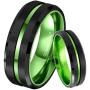 6/8mm Red/Green&Black Tungsten Carbide Ring Mens Two Tone Wedding Bands Groove Beveled Edge Brushed Engagement Couples Rings