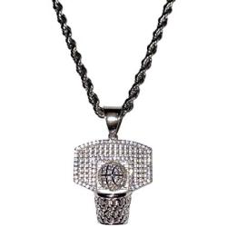 Shop-iGold Men Women 925 Italy Iced Silver Iced Basket Ball Charm Ice Out Pendant Stainless Steel Real 2 mm Rope Chain Necklace, Mens Jewelry, Iced Pendant, Rope Necklace