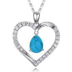 HAOSG 925 Sterling Silver Love Heart April Birthstone Simulated Diamond Necklace Mothers Day Birthday Jewelry Gifts for Her Women Girls, 16''+2'' Adjustable Chain