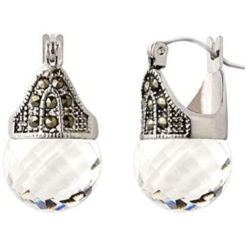 Linda Schnoll Hematite and Ball Hinged Pierced Earrings - Swarovski Crystal Faceted